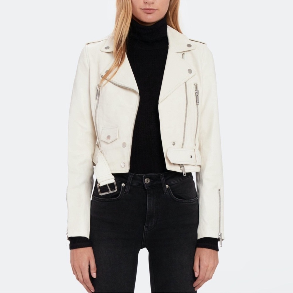 LTH JKT Cropped Bone White Moto Leather Jacket size Large